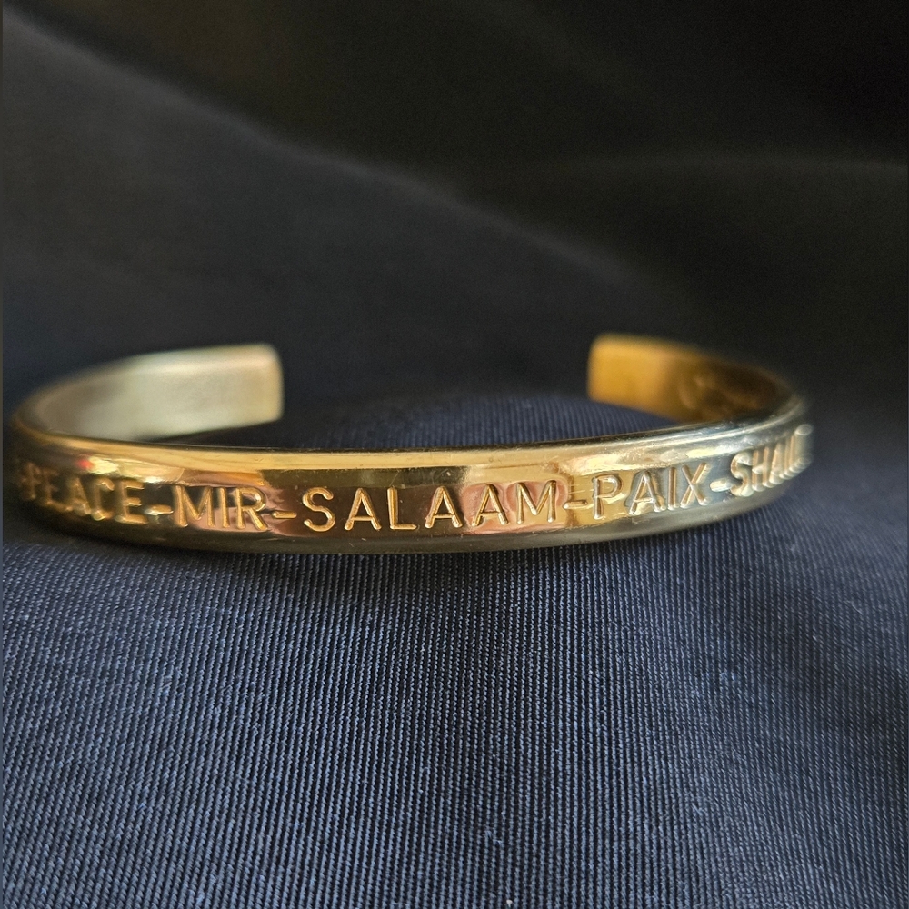 Brass Cuff Bracelet with Peace Inscriptions